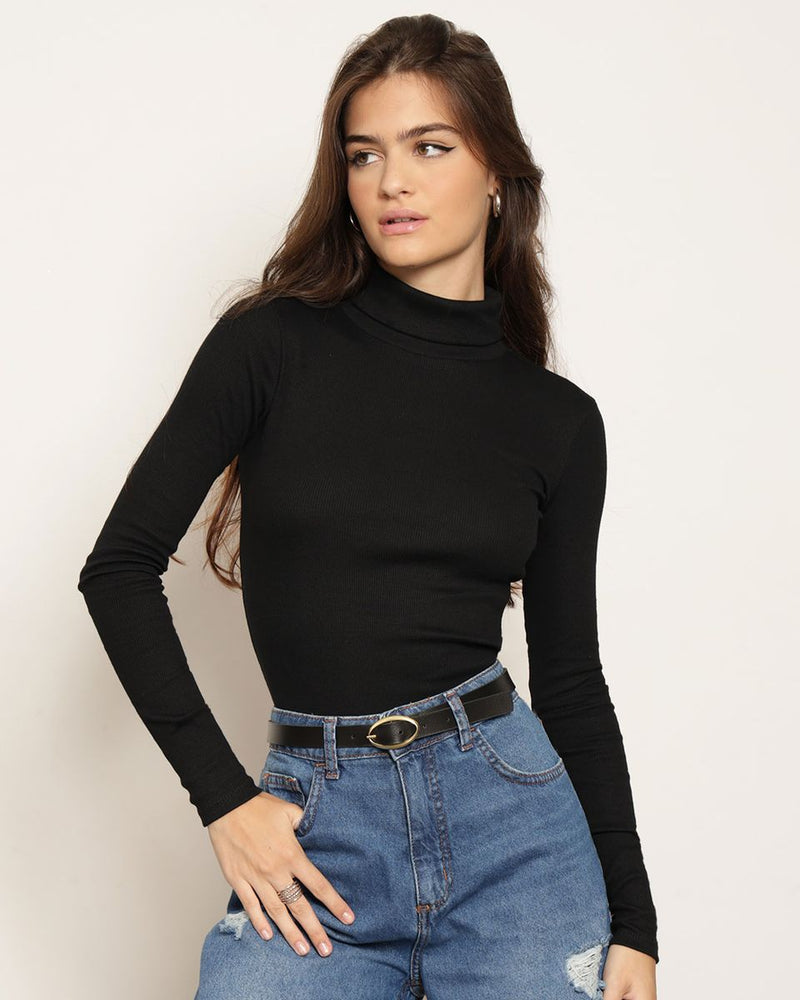 T-shirt elegante de gola alta inspirada na França