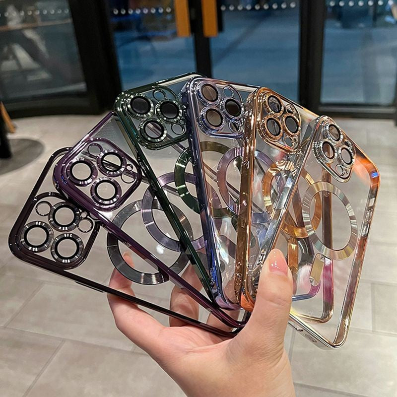 Luxo magnético para magsafe carga sem fio chapeamento caso claro para iphone 11